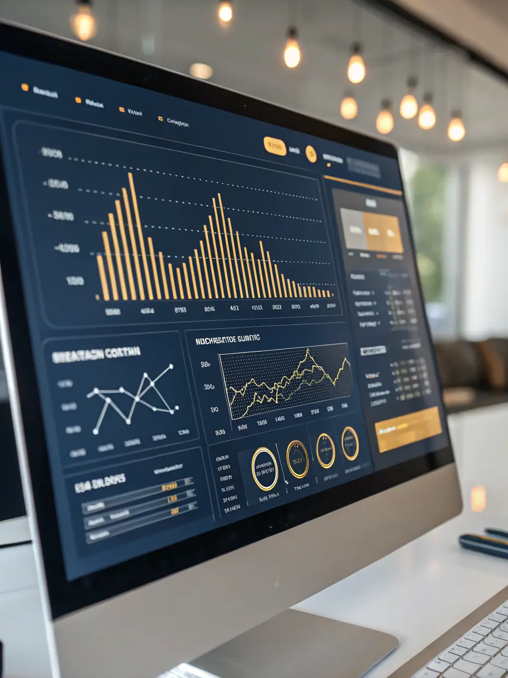 An AI-generated image of a modern dashboard displaying real-time financial data, charts, and key performance indicators, emphasizing clarity and actionable insights for Virtual-gateway's clients.