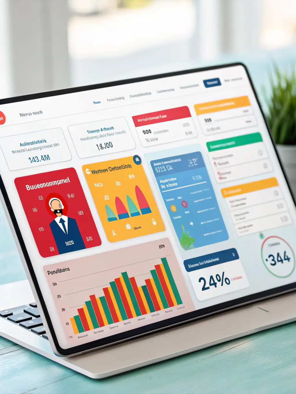 An AI-generated image of a customizable dashboard interface, showcasing various widgets and data visualizations that can be tailored to individual client needs.